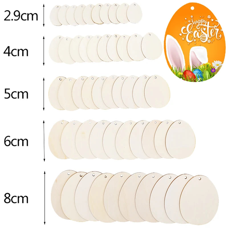 Easter Eggs Wooden Craft DIY Easter Gift for Kids 80mm to 30mm Eggs Easter Decorations unfinished Egg Shape Wood Slices