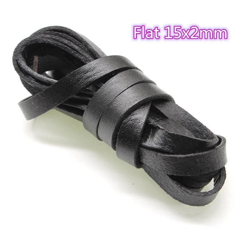 2 Meter Black Genuine Cow Leather Round/Flat Strand Thong Cord DIY Bracelet Findings Rope String For Jewelry Making Accessories
