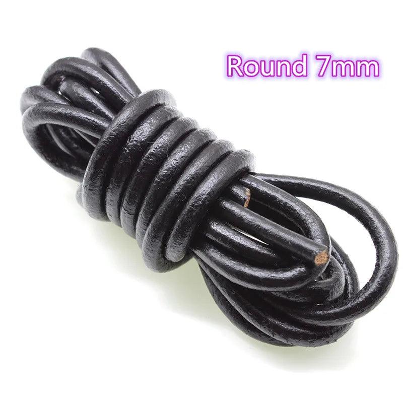 2 Meter Black Genuine Cow Leather Round/Flat Strand Thong Cord DIY Bracelet Findings Rope String For Jewelry Making Accessories