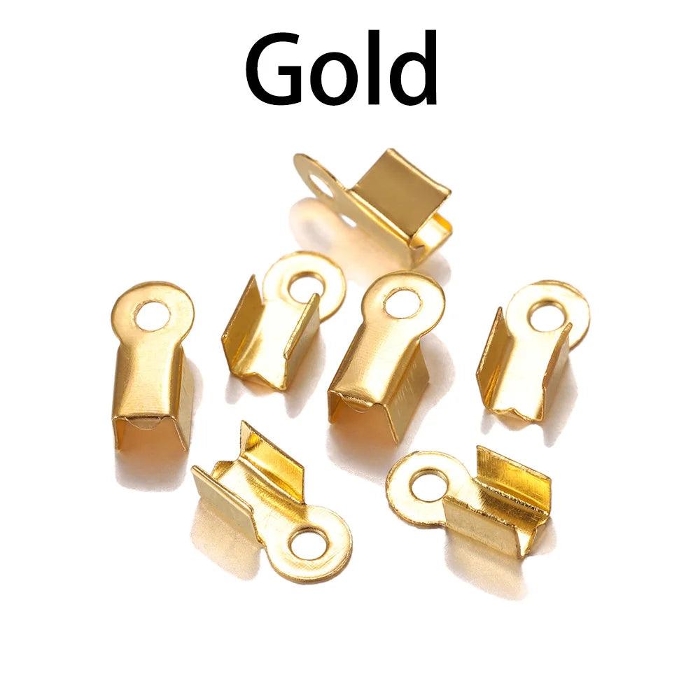 200pcs/lot Cove Clasps Cord End Caps String Ribbon Leather Clip Tip Fold Crimp Bead Connectors For Jewelry Making DIY Supplies