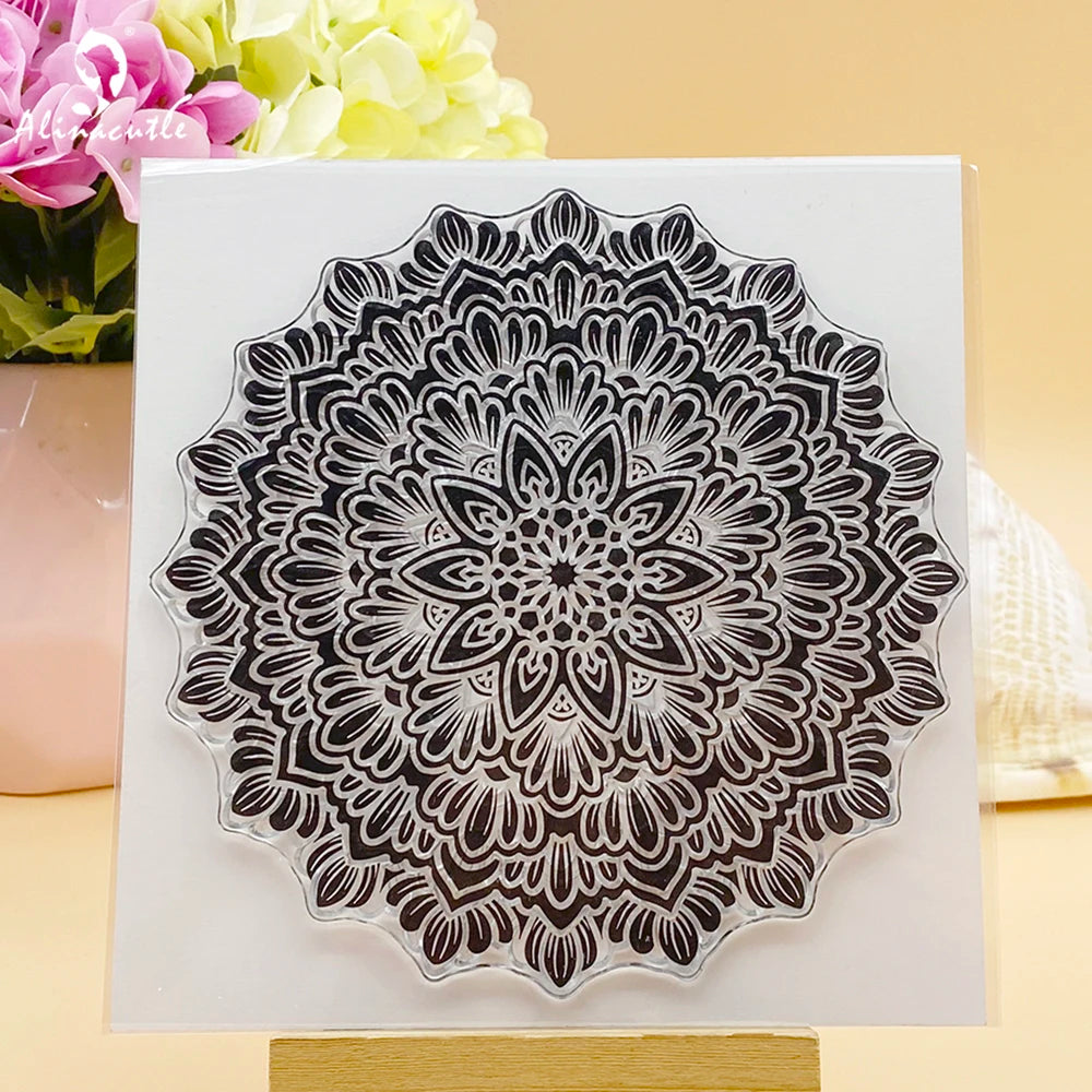 Alinacutle CLEAR STAMPS Vintage Mandala Flower Background Scrapbooking Card Album Paper Craft Rubber Transparent Silicon Stamp