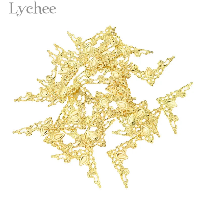 Lychee Life 30pcs Metal Hollow Flowers Slice Album Corner Protector Cover DIY Scrapbooking Embellishments Supplies