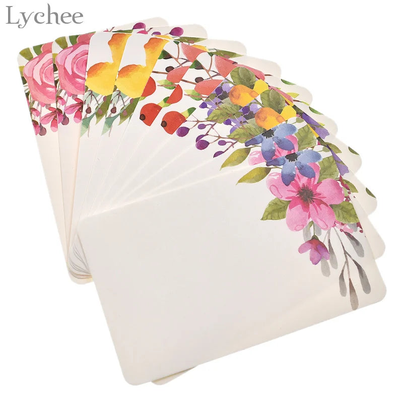 Lychee Life 50pcs Handmade Flower Message Scrapbook Paper Card DIY Greeting Cards Postcards Party Wedding Invitation Cards