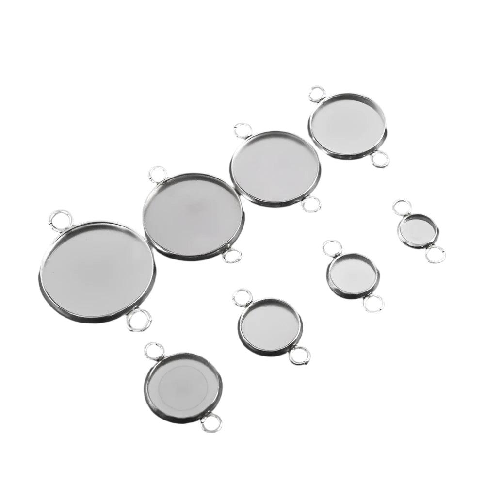30Pcs Stainless Steel Connector Setting Round Double Loop Cabochon Base Cameo Bezel 6mm 8mm 10mm 12mm 14mm 16mm 18mm 20mm 25mm