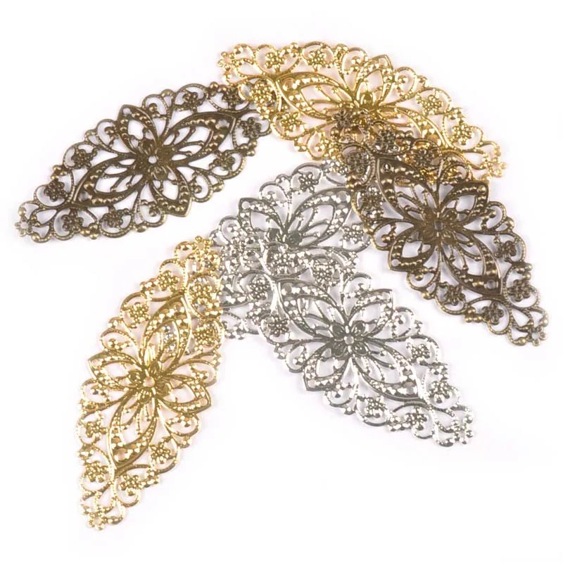 10Pcs Filigree Wraps Connectors Embellishments For Diy Scrapbooking Home Decor Gold/silver/Bronze Handmade Metal Crafts yk0745