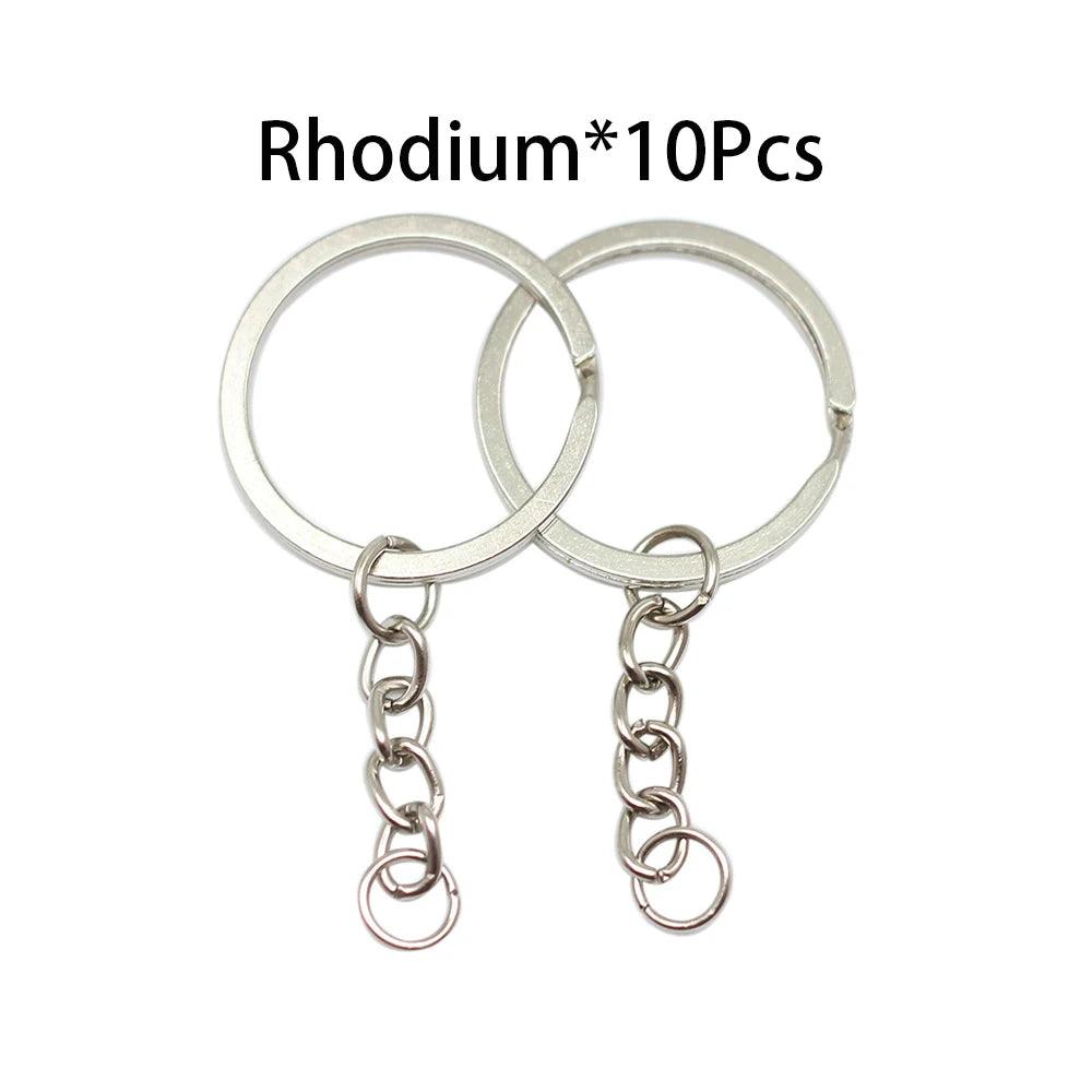 10 pcs 30mm Polished Gold Long Round Split Keyrings Keychain with Short Chain Key Rings Supplies For DIY Jewelry Making