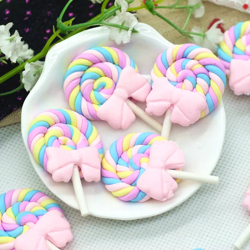 Baby Pink Polymer Clay Bowknot Lollipops Embellishments For Scrapbooking Hair Clip Phone Case Party DIY Crafts Decoration