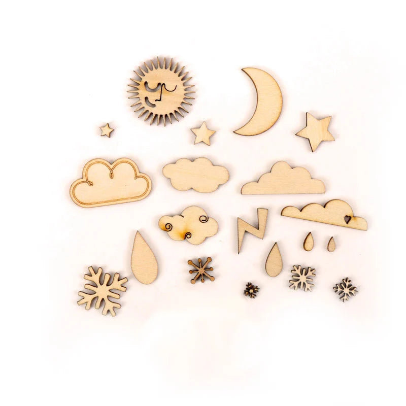 Weather Phenomenon Pattern Wooden Scrapbooking Painting Craft Handmade DIY Accessory Home Decoration 6-38mm about 20pcs