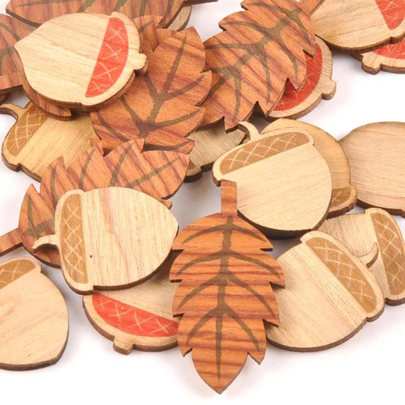 25Pcs Mixed Leaf/pine Cone Wooden For Scrapbook Craft Home Decor Unfinished Natural Wood Slices DIY Embellishments 24x32mm m1673