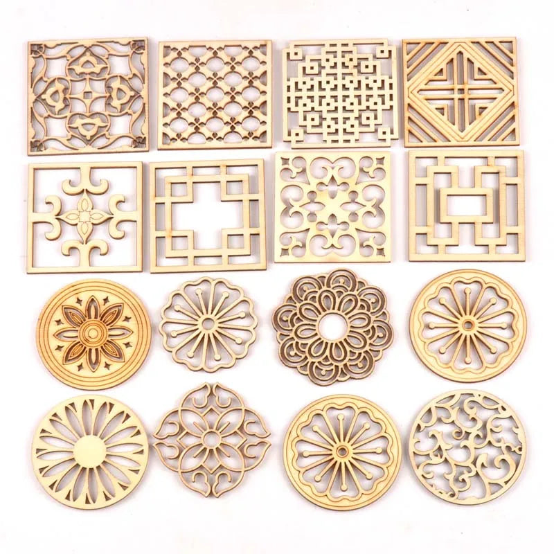 5Pcs/Pack Round/Square pattern Wooden Craft Scrapbooking Home Decoration Embellishments handicraft 60mm mt2173