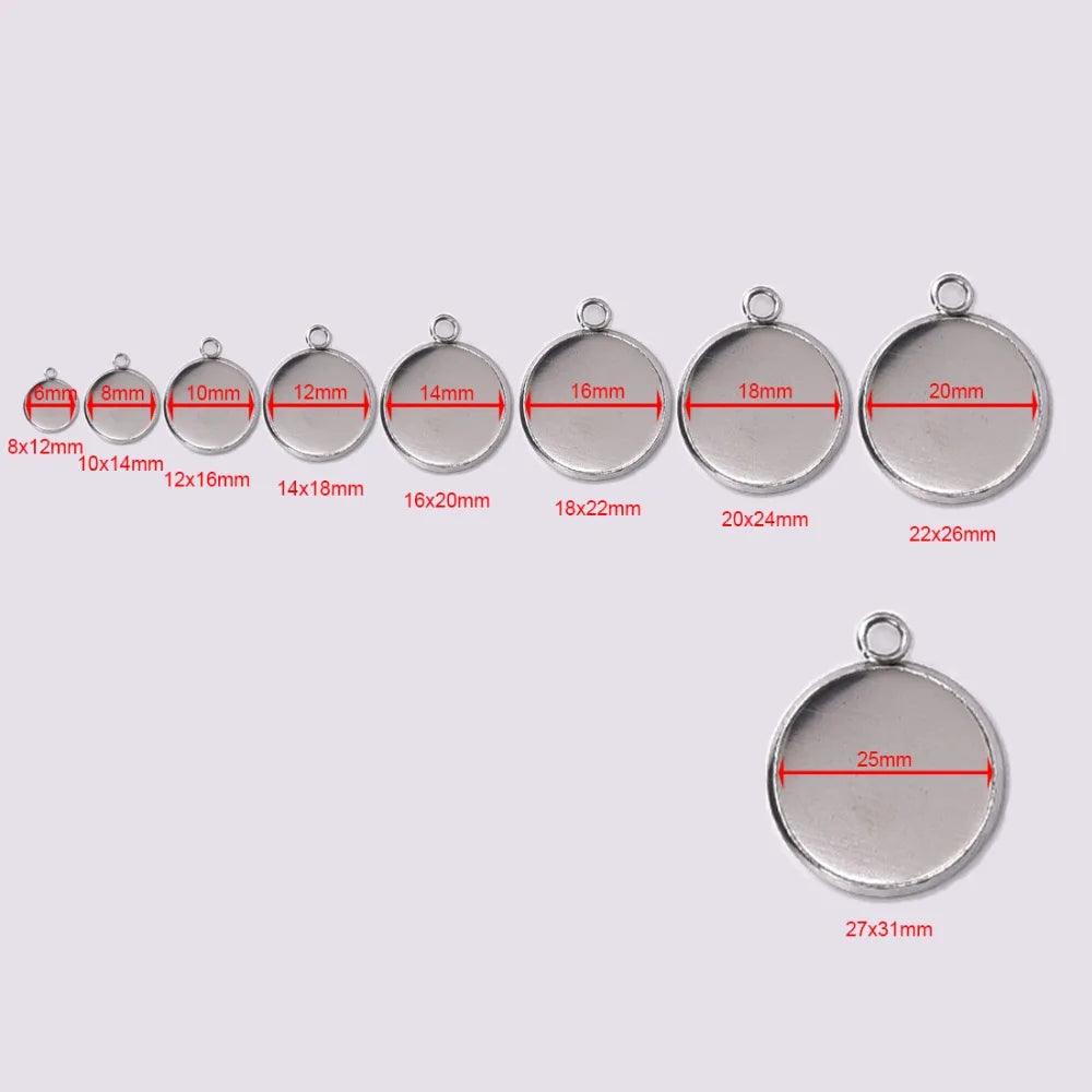 6/8/10/12/14/16/18/20/25/30mm Round Stainless Steel Pendant Blank Cabochon Base Setting Bezel DIY Jewelry Making Component