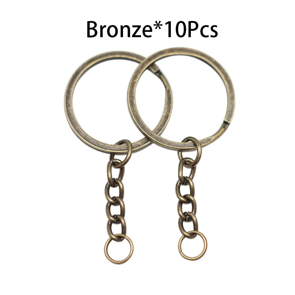 10 pcs 30mm Polished Gold Long Round Split Keyrings Keychain with Short Chain Key Rings Supplies For DIY Jewelry Making