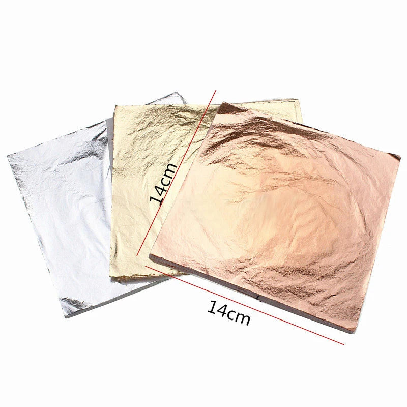 100pcs 14cm Imitation Gold Sliver Copper Leaf Leaves Metal Sheets Foil for Gilding Craft Decoration DIY Art craft paper Decor