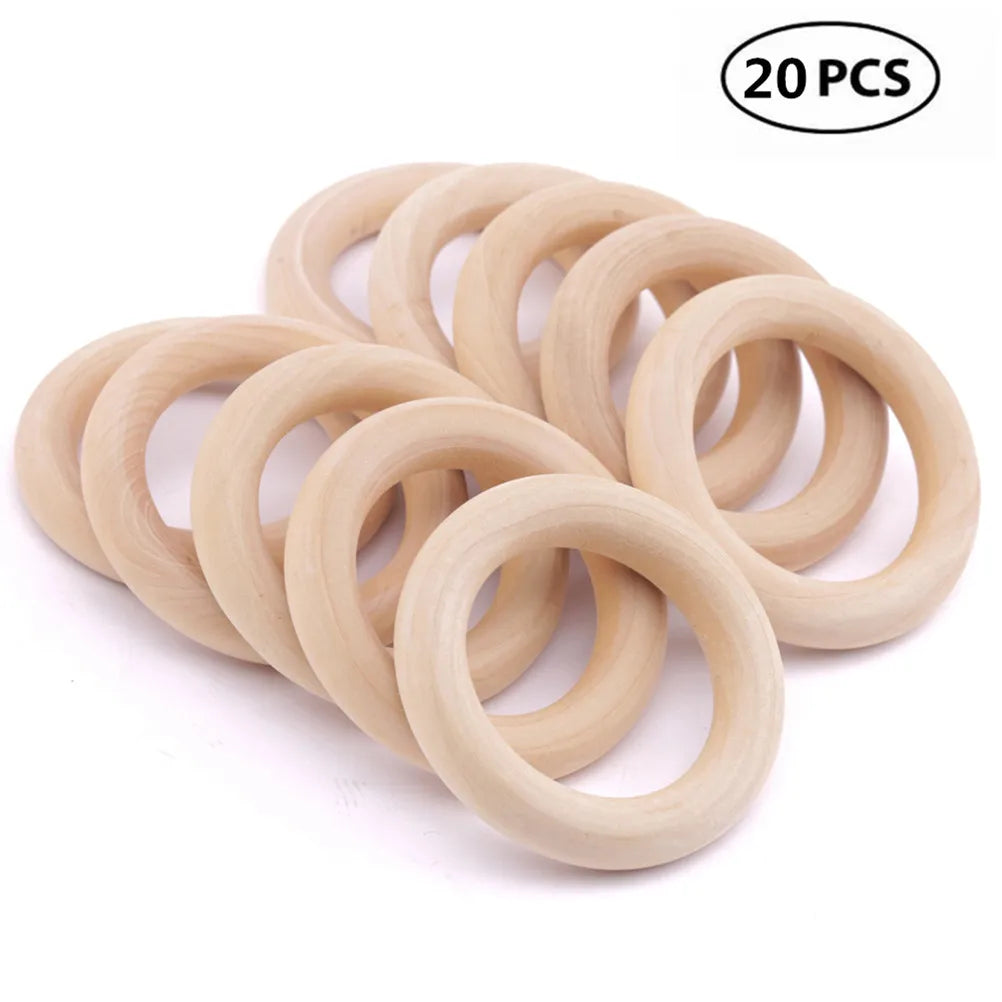 20pcs 3cm 1.18" Natural Wood Rings for DIY Craft, Ring Pendant and Connectors Jewelry Making