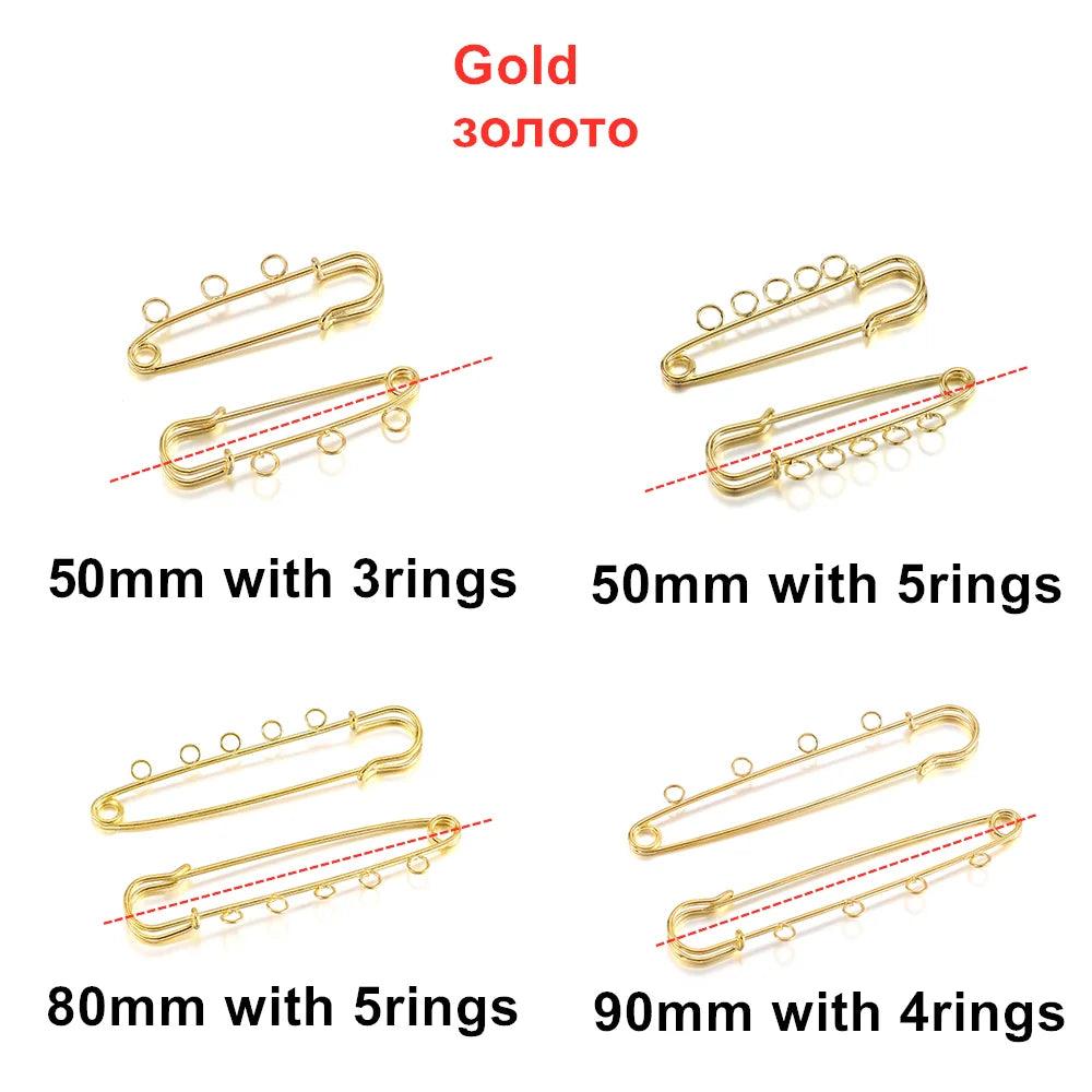 10Pcs Safety Pins Brooch Blank Base Brooch Pins 50/80/90mm Pins 3/5 Holes Jewelry Pin For Jewelry Making Supplies Accessories