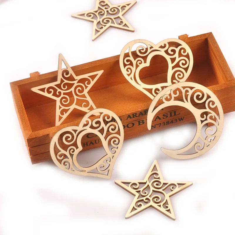 5pcs Moon/Star/heart Natural Wooden Decorations Hanging Pendant Unfinished Wood DIY Craft Supplies Ornaments For Kid Gifts M2577