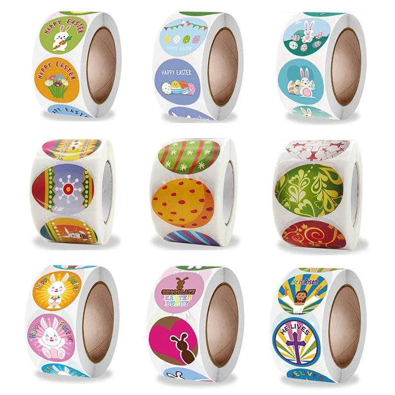 100-500pcs Happy Easter Cute Rabbit/Egg Stickers Gift Sealing Labels Baking Package Party DIY Wrapping Box Kids Gift Bag Decor