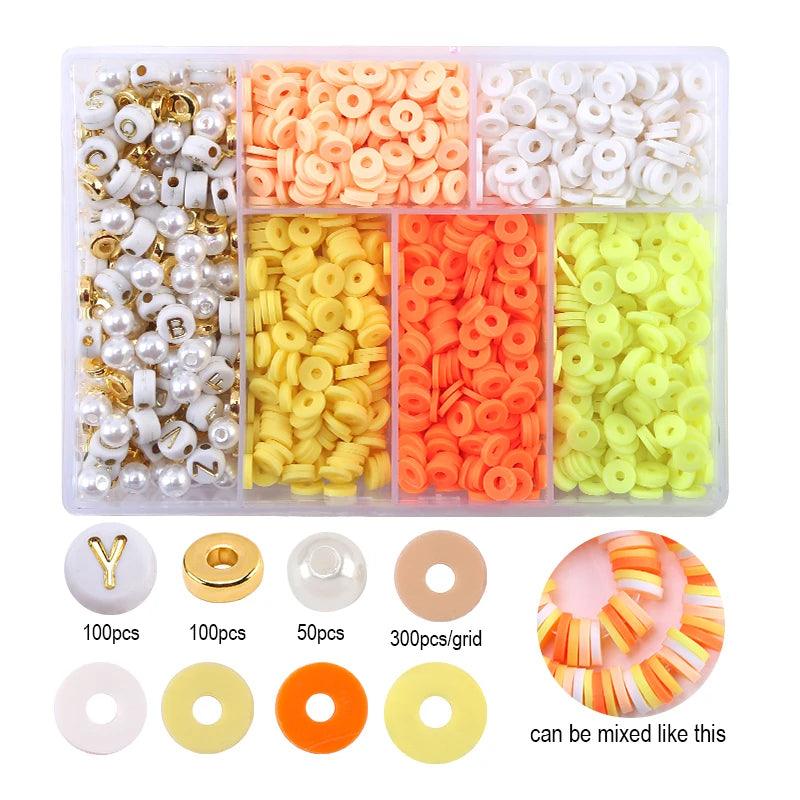 6mm Polymer Clay Beads Kit Flat Round Spacer Beads Kit with Alphabet Beads Pearls for Bracelets Necklace Making Jewelry DIY