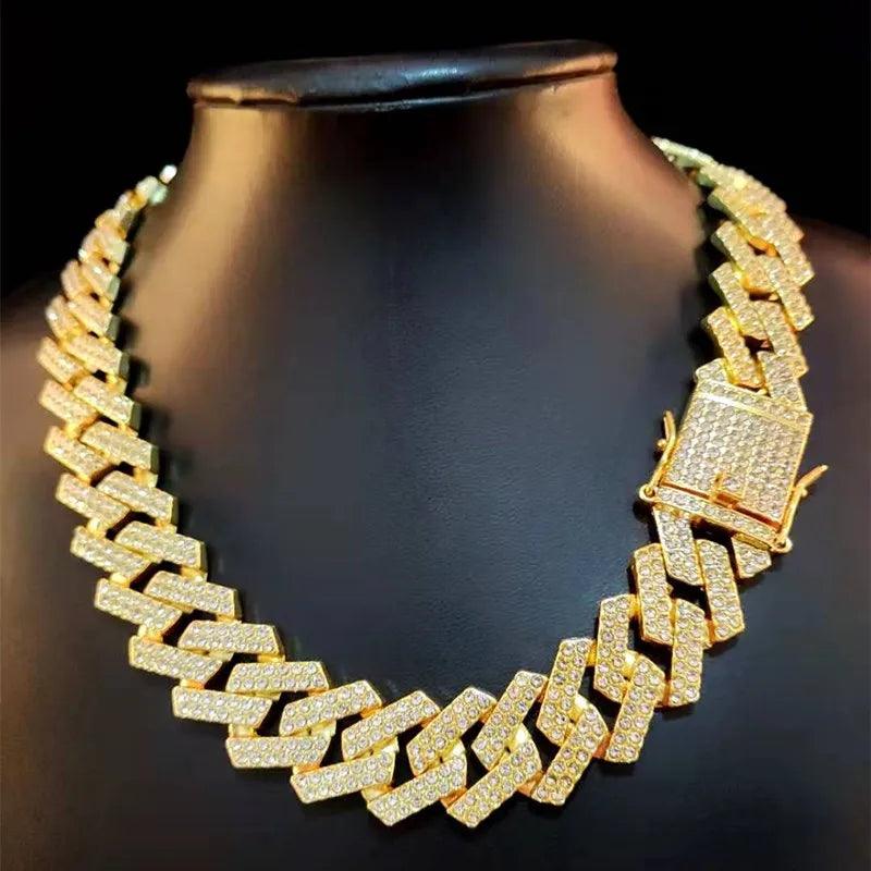 20mm Men Hip Hop Chain Necklace pave setting Rhinestone Male Hiphop iced out bling rhombus Cuban Chains Necklace fashion jewelry