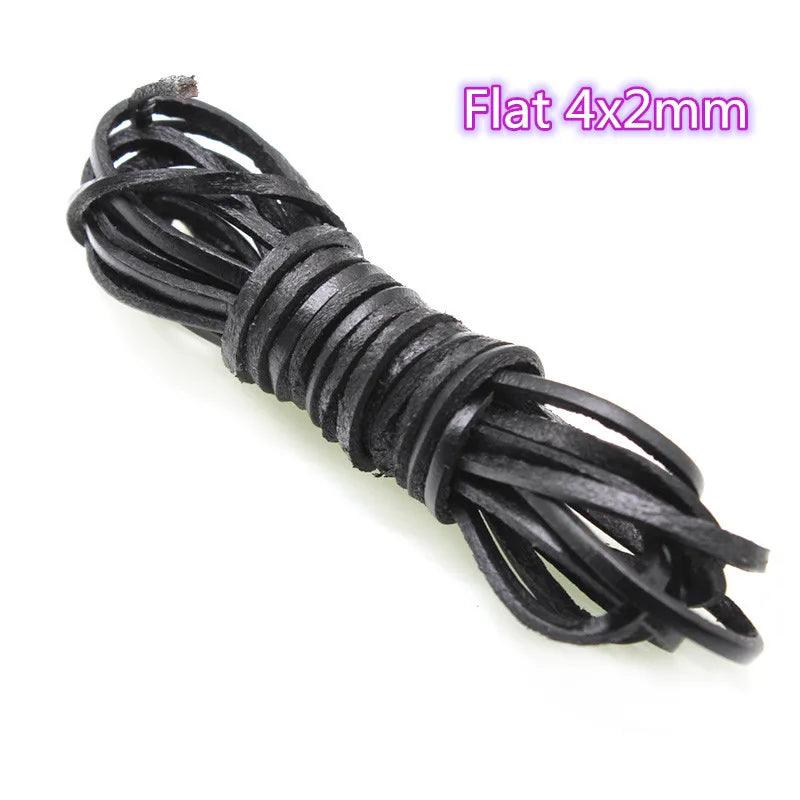 2 Meter Black Genuine Cow Leather Round/Flat Strand Thong Cord DIY Bracelet Findings Rope String For Jewelry Making Accessories