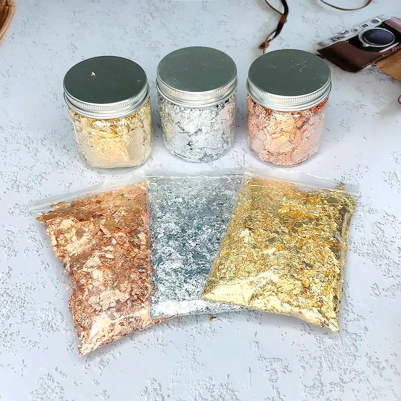 3g Imitation Gold Sliver Copper Foil Sequins Glitters Craft Leaf Flake Sheets Bulk Foil Paper For Gilding DIY Nail Art Decor