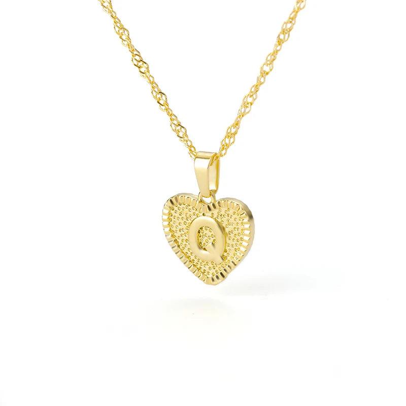 A-Z Initial Letter Heart Pendant Necklace For Women Stainless Steel Alphabet Heart Charm Chain Choker Jewelry Gift Collier Femme