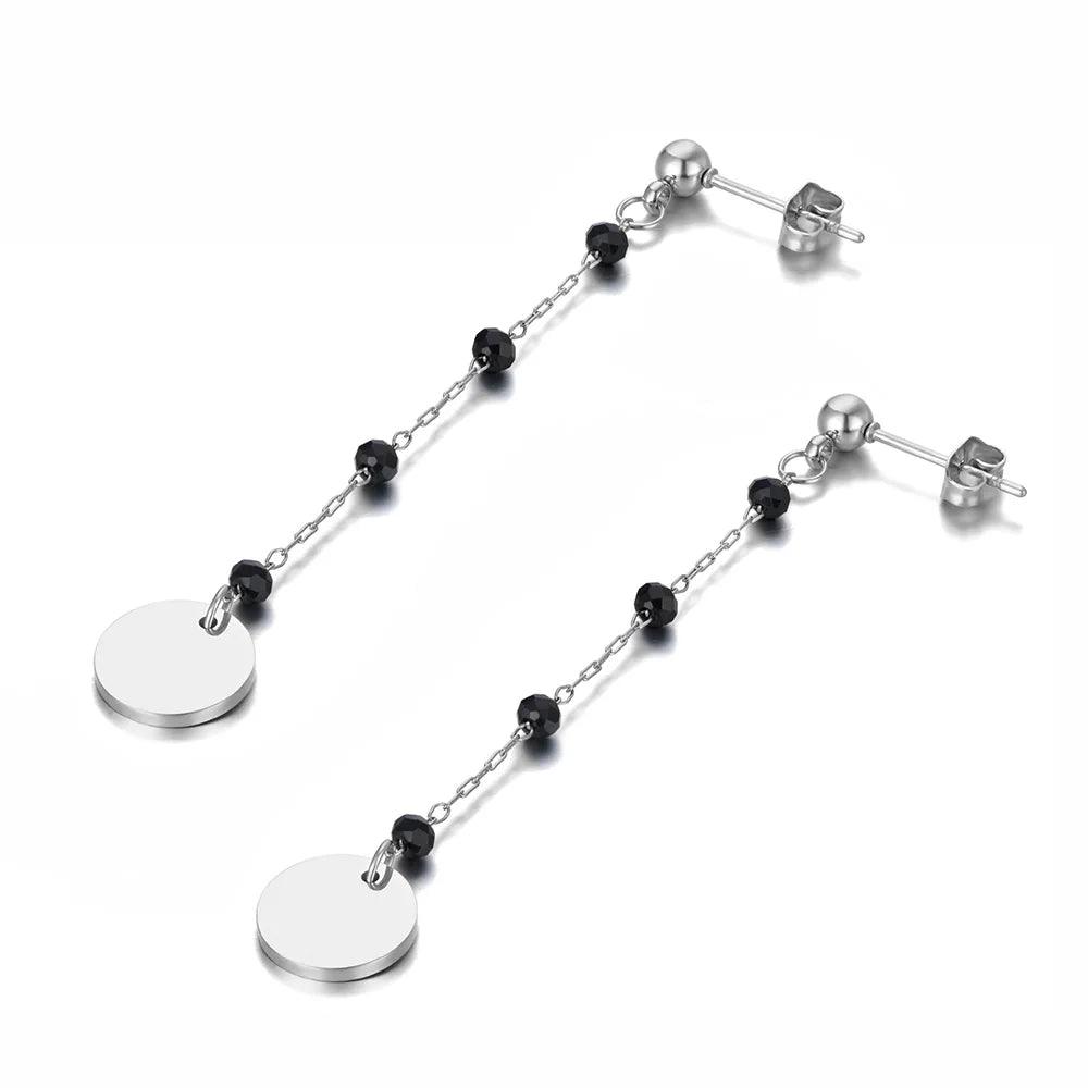 Lokaer Bohemia Style Stainless Steel Choker Necklace Bracelet Earrings Sets For Women Girls Black Crystal Chain Jewelry N21026
