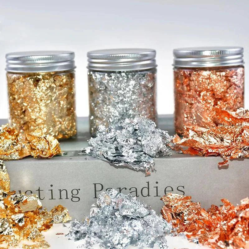 3g Imitation Gold Sliver Copper Foil Leaf Flake Sheets Bulk Foil Paper for DIY Nail Art Decor Candle Mold Making Decor Arts - Winord