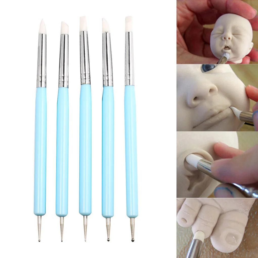5pcs/set Double-ended Dotting Tools Set Nail Art Embossing Tools Pottery Craft Art Silicone Brushes