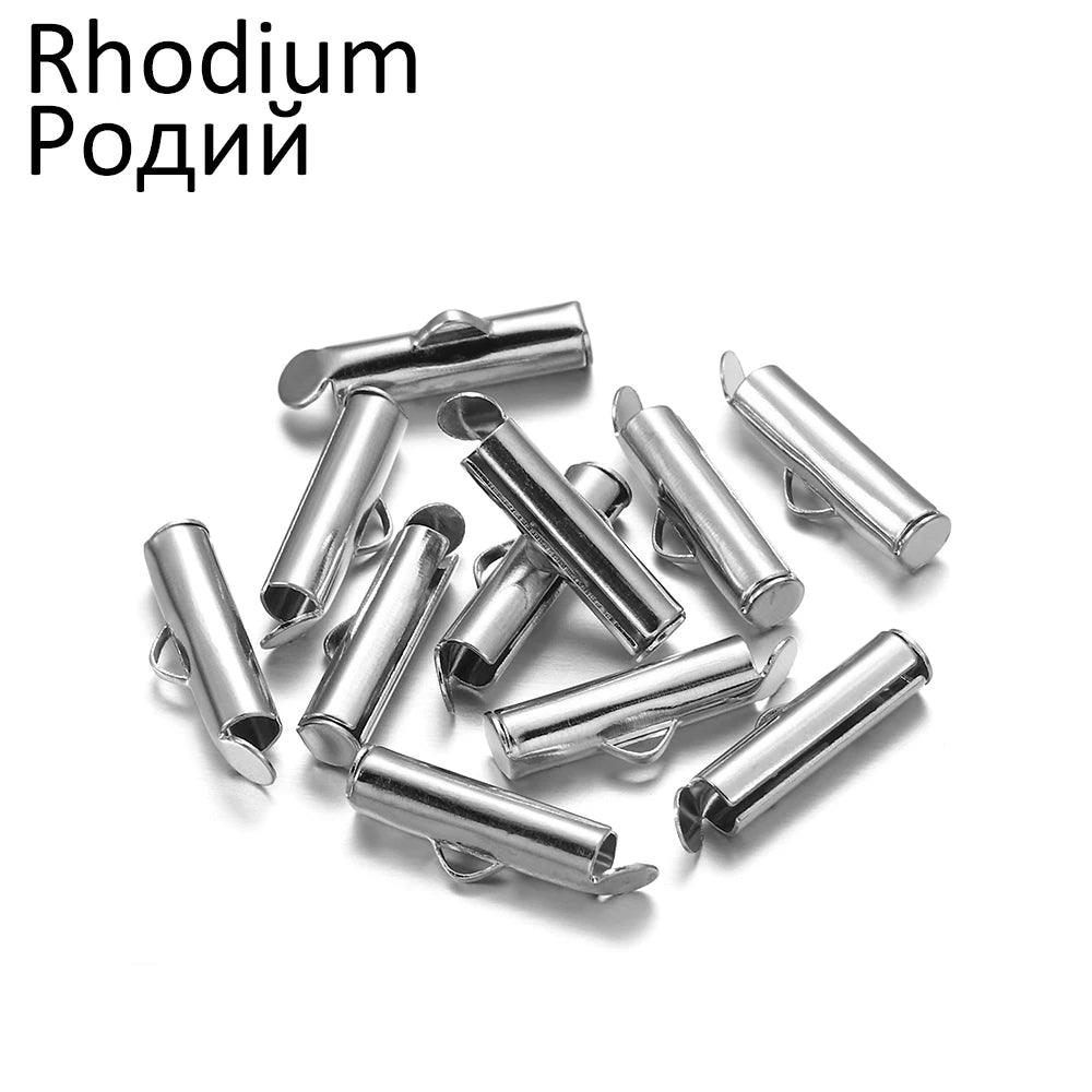 30-50Pcs Crimp End Beads Beading Slide On End Clasp Buckles Tubes Slider End Caps For DIY Jewelry Connectors Making Accessories