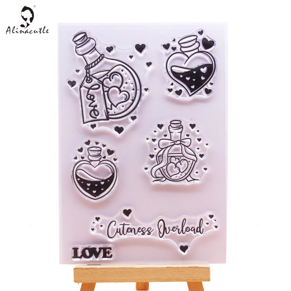 Alinacutle CLEAR STAMPS Bottle Love Happy Valentine's Scrapbooking Card Album Paper Craft Rubber Transparent Silicon Clear Stamp