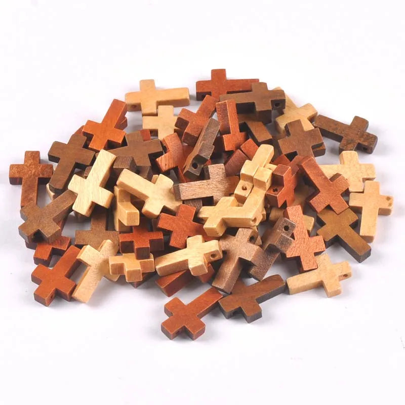 DIY Wooden Cross Beads Hanging Ornaments Pendant Kids Gifts Jewelry Ornaments Decorations 50pcs mt2575