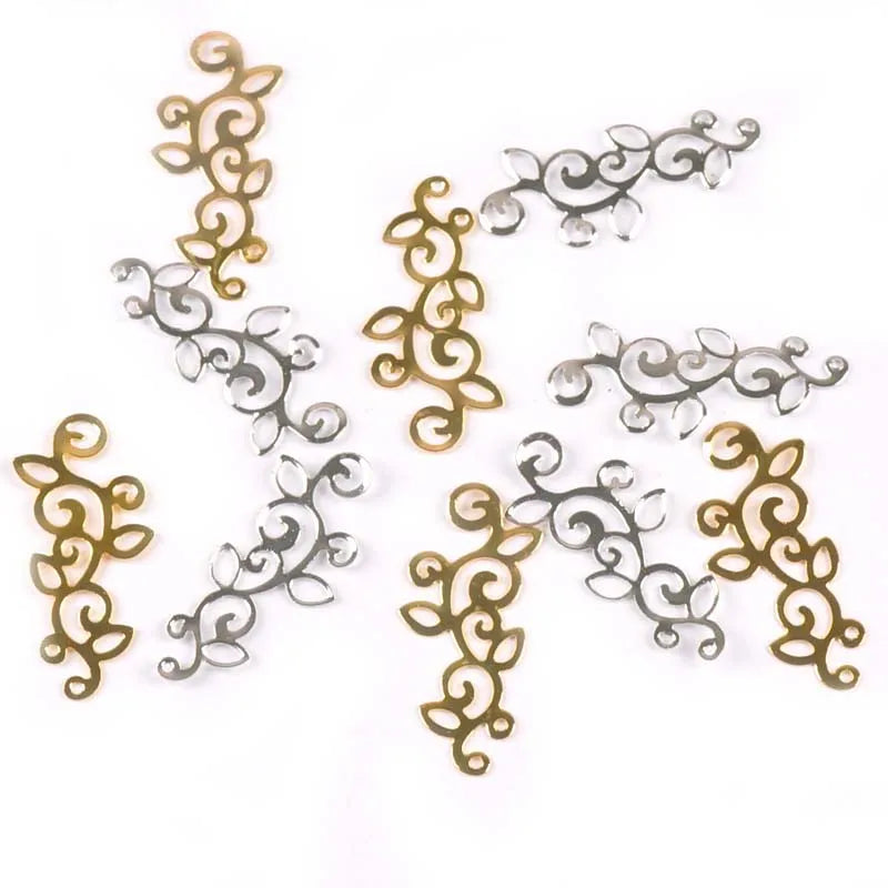 Gold Silver Metal Crafts Connectors Flower Filigree Wraps For DIY Scrapbook Jewelry Making Home Decor 30pcs 39x15.5mm yk0781