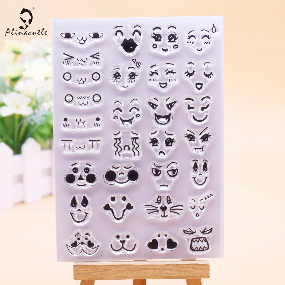 Alinacutle CLEAR STAMPS Emoticons Happy Sad Cute Face Scrapbooking Card Album Paper Craft Rubber Transparent Silicon Clear Stamp