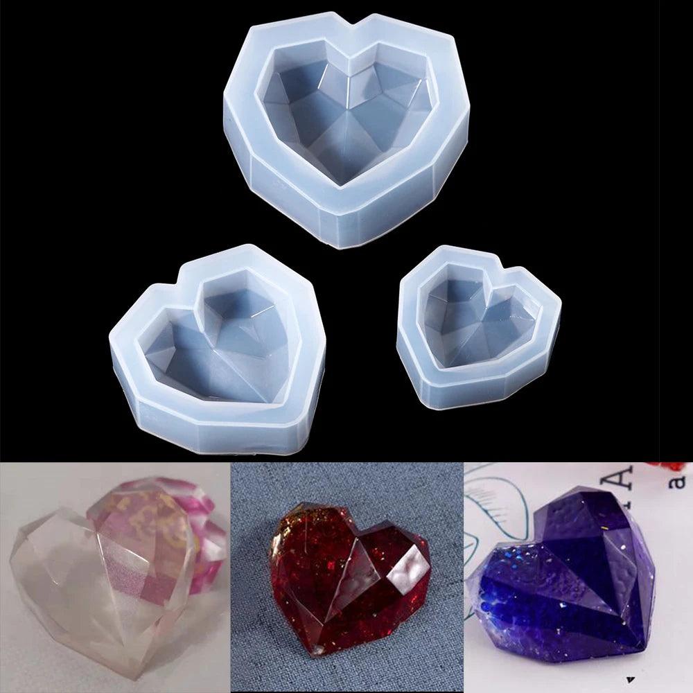 3 Sizs 3D Diamond Love Epoxy Resin Mold Geometric Heart Shape Candle Molds for DIY Epoxy Resin Soap Crafts Home Decoration Tools