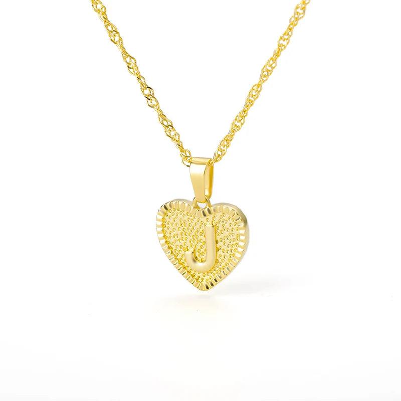 A-Z Initial Letter Heart Pendant Necklace For Women Stainless Steel Alphabet Heart Charm Chain Choker Jewelry Gift Collier Femme