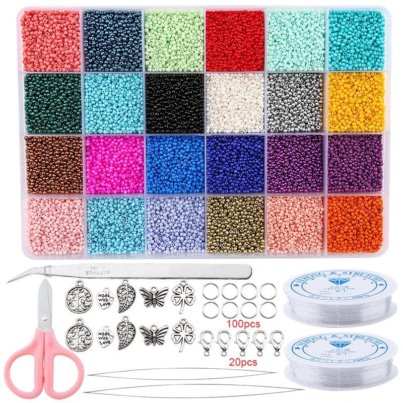 20000pcs Jewelry Making Kit Seed Beads Set 2mm Glass Beads Set Bracelets Necklace Ring Making Seedbeads Kit For DIY Art Craft