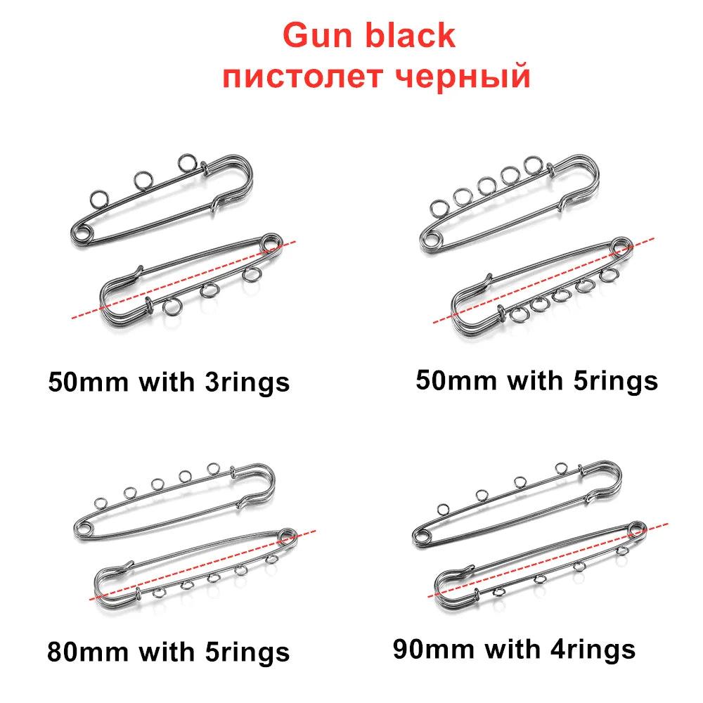 10Pcs Safety Pins Brooch Blank Base Brooch Pins 50/80/90mm Pins 3/5 Holes Jewelry Pin For Jewelry Making Supplies Accessories