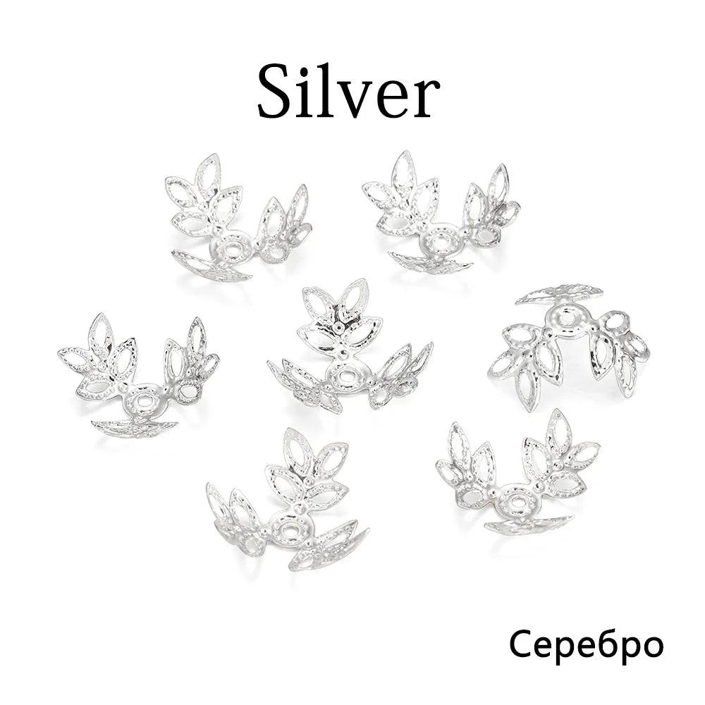 100pcs/lot 16x16mm Metallic KC Gold Three leaves Spacer Beads End Cap For DIY Jewelry Making Bracelet Findings Supplies