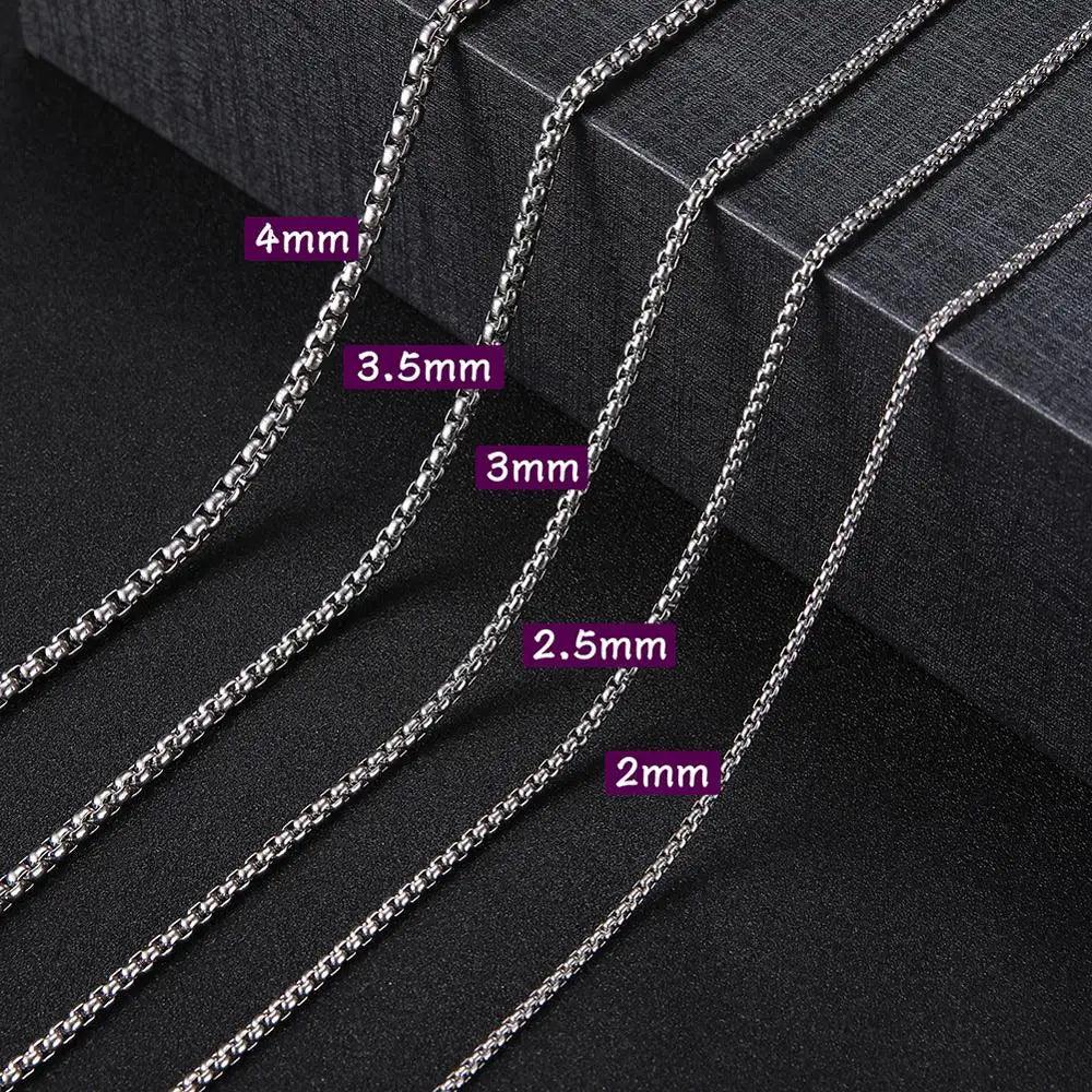 Skyrim Fashion 60cm Long Box Chain Necklace Stainless Steel Statement 2-4mm Thick Chains Jewelry Gift for Men Women Wholesale