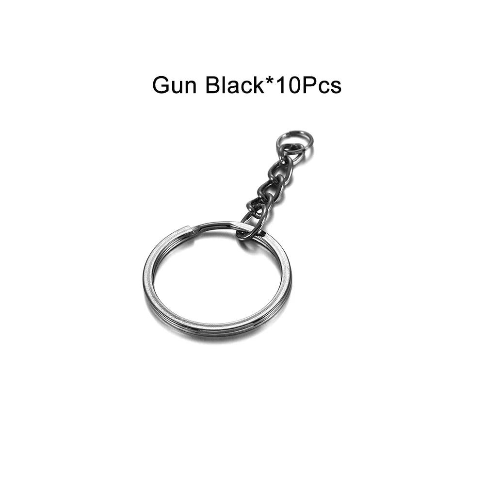10 pcs 30mm Polished Gold Long Round Split Keyrings Keychain with Short Chain Key Rings Supplies For DIY Jewelry Making