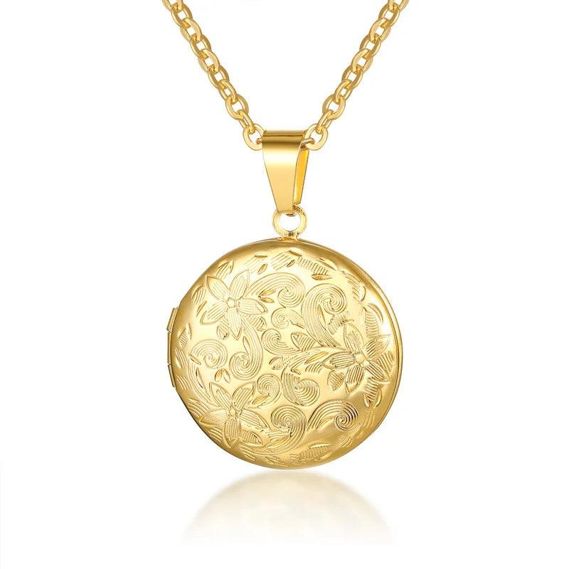 Vnox Monogram Floral Oval Heart Locket Pendant Necklaces for Women Men, Stainless Steel Photo Frame Promise Love Keepsake Collar
