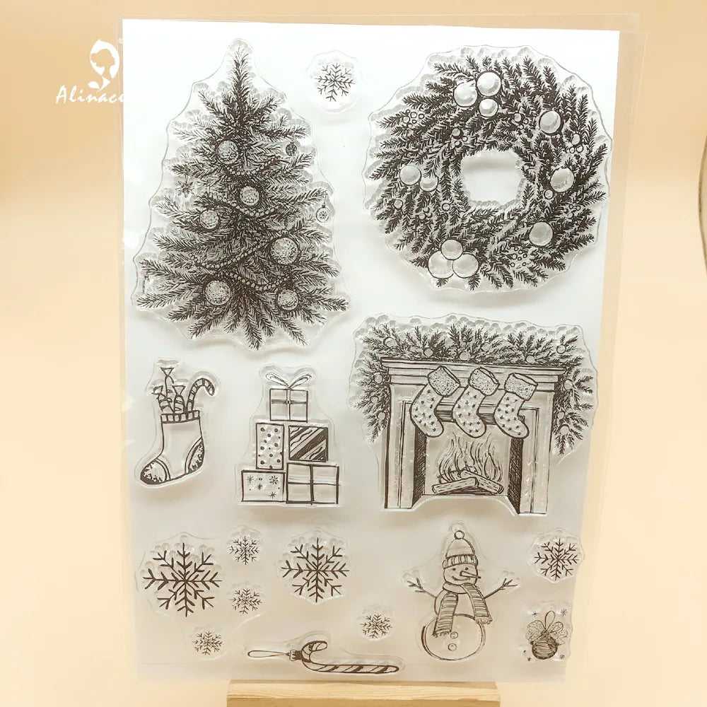 Alinacutle CLEAR STAMPS Christmas Sentiment Wreath Scrapbooking Card Album Paper Craft Rubber Roller Transparent Silicon20102405