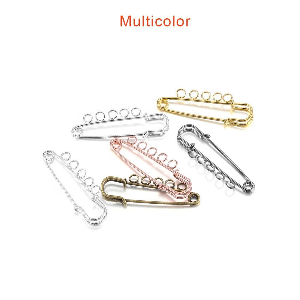 10Pcs Safety Pins Brooch Blank Base Brooch Pins 50/80/90mm Pins 3/5 Holes Jewelry Pin For Jewelry Making Supplies Accessories
