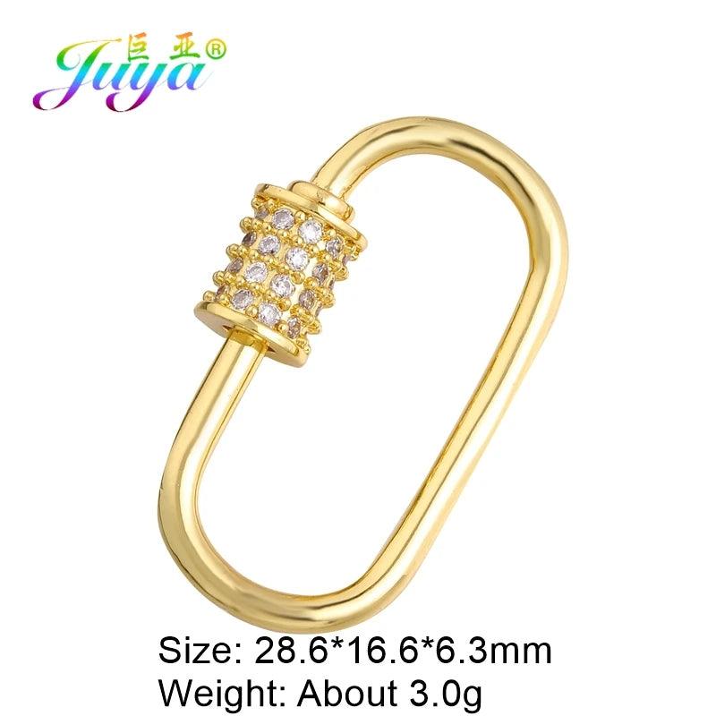 Juya Handmade Creative 18K Gold Plated Brass Screw Locks Carabiner Clasps Accessories For DIY Mesh Chains Pendant Jewelry Making