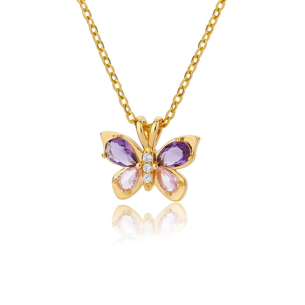 Zircon Butterfly Pendant Necklace For Women Gold Color Stainless Steel Necklaces Couple Aesthetic Jewelry Freeshipping Items BFF