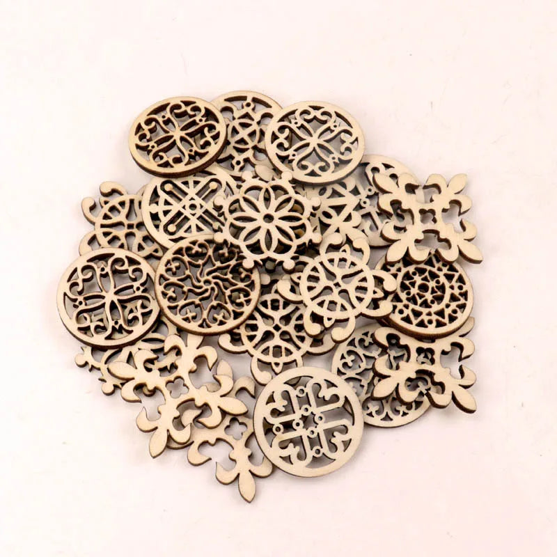 30pcs Round wood chip snowflake shape Scrapbooking Square wood chips Craft Handmade Home Decoration Accessory Painting DIY