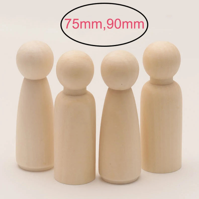 75mm/90mm Wooden Peg Dolls 5PCS/Lot Wood Dolls 35mm 43mm 55mmPainting DIY Home Nursery Decoration Women Men Wooden Peg Dolls