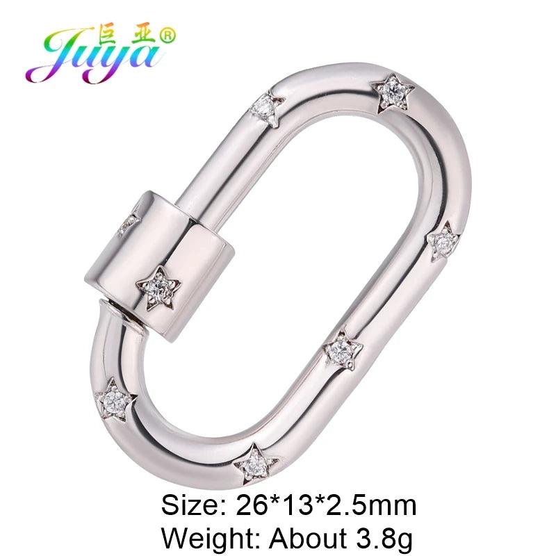 Juya Handmade Creative 18K Gold Plated Brass Screw Locks Carabiner Clasps Accessories For DIY Mesh Chains Pendant Jewelry Making