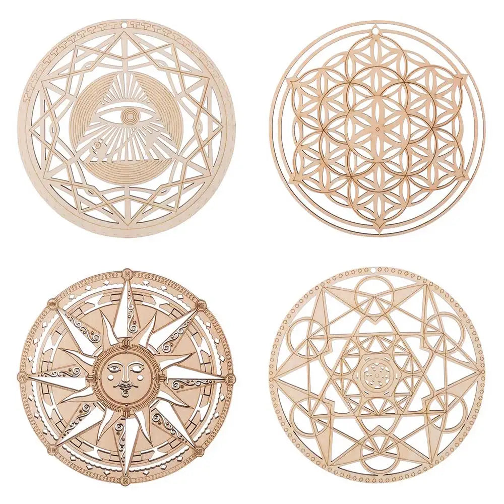 14cm Flower of life Sacred Geometry Wall Art Wood Sign Crystal Grid Meditation Chakra Laser Cut Coaster Mat Wooden Home Decor